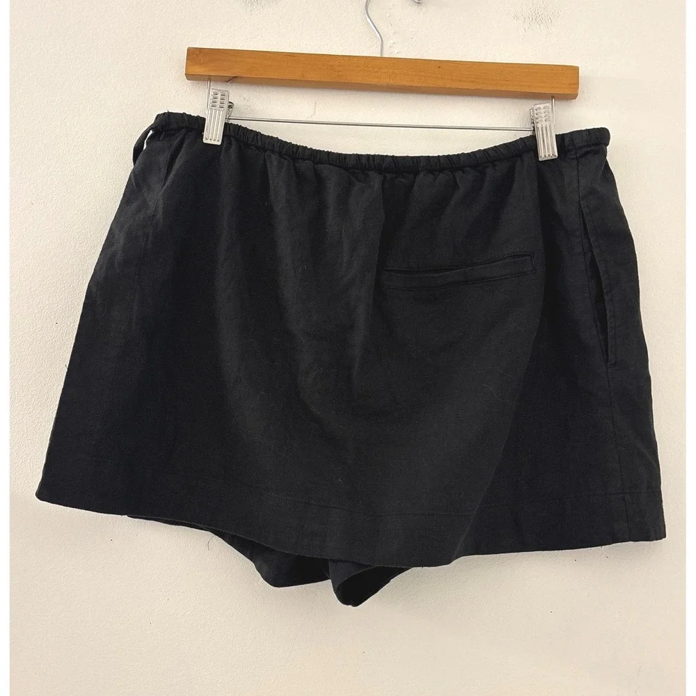 By Anthropologie Linen-Blend Mini Skort Black Wrap Front Side Tie Size M NEW